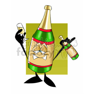 cartoon bottle of champagne drunk character