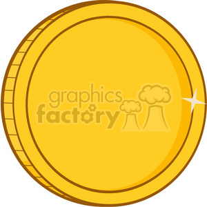   The image depicts a shiny gold coin clipart. It is a simple representation, with a golden yellow color and lighter yellow highlights, giving the impression of luster, especially with a small star indicating a shimmer or shine. The coin