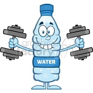 royalty free rf clipart illustration funny water plastic bottle cartoon mascot character working out with dumbbells vector illustration isolated on white