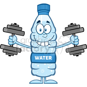   royalty free rf clipart illustration funny water plastic bottle cartoon mascot character working out with dumbbells vector illustration isolated on white 