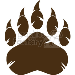 The image shows a stylized illustration of a bear paw print. The paw print consists of one large pad with four smaller toe pads above it, all in a dark brown color on a white background.