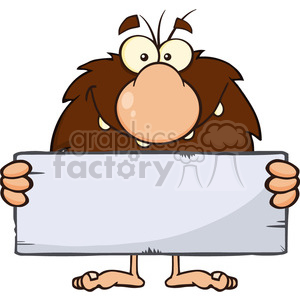 A cartoon-style caveman holding a blank stone sign. The character has exaggerated features and a humorous expression, set against a white background.