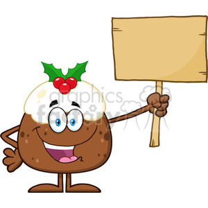 Festive Cartoon Christmas Pudding with Sign