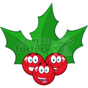 A festive clipart featuring cheerful cartoon holly berries with expressive faces, accompanied by green holly leaves.