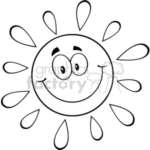 royalty free rf clipart illustration black and white happy sun cartoon mascot character vector illustration isolated on white background
