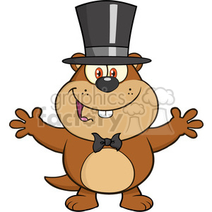 royalty free rf clipart illustration smiling marmot cartoon character with open arms in groundhog day vector illustration isolated on white