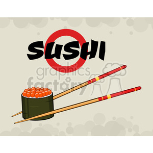 9406 illustration sushi roll with chopsticks vector illustration with text and background
