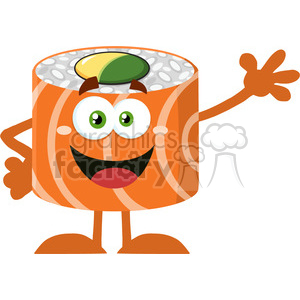 illustration funny sushi roll cartoon mascot character waving vector illustration flat style isolated on white