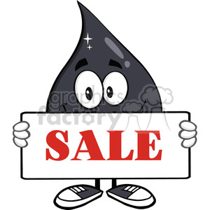 royalty free rf clipart illustration petroleum or oil drop cartoon character holding a sign with text sale vector illustration isolated on white background