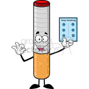 talking electronic cigarette cartoon mascot character holding up a blister pills for stop smoking vector illustration isolated on white background
