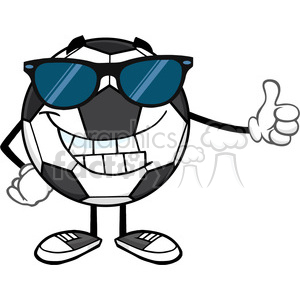 smiling soccer ball cartoon mascot character with sunglasses giving a thumb up vector illustration isolated on white background
