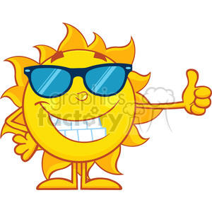 10147 smiling sun cartoon mascot character with sunglasses giving a thumbs up vector illustration isolated on white background