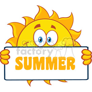 10170 cute sun cartoon mascot character holding a sign with text summer vector illustration isolated on white background