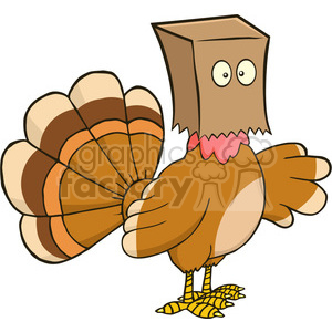 A humorous clipart image of a Thanksgiving turkey wearing a paper bag over its head.