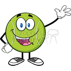 cute tennis ball cartoon character waving vector illustration isolated on white