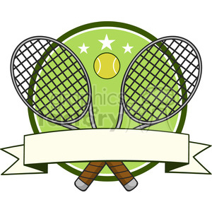 crossed racket and tennis ball logo design label vector illustration isolated on white