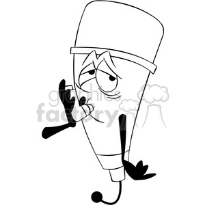 Black and white cartoon microphone mascot character sick