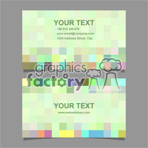 Colorful pixelated business card with customizable text spaces. The card includes placeholders for contact information and a web address.