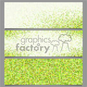 The clipart image consists of three horizontal banner designs with a pixelated pattern. The top banner has a light green and white mosaic effect, the middle banner features a slightly denser green mosaic with more white space, and the bottom banner displays a dense green mosaic with various shades of green and yellow.