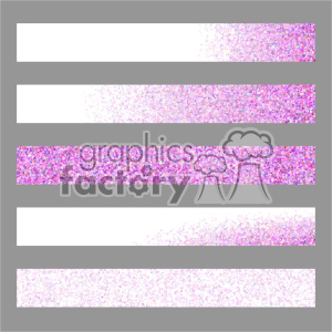 This clipart image consists of five horizontal gradient banners with a pink and purple glitter effect. Each banner starts with a solid glitter pattern that gradually fades into transparency.