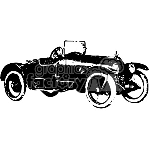 Black and white clipart of a vintage car in a side view