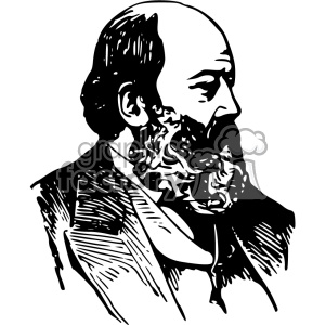 Black and white clipart image of a bearded man in a formal suit, depicted in a vintage, sketch-like style.