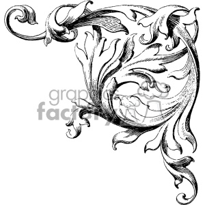 An intricate black and white vintage floral corner design, often used in decorative borders or frames.