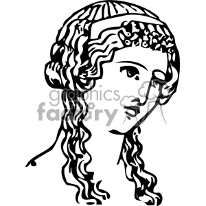 A black and white clipart image of a classical female figure with curly hair, likely inspired by ancient Greek or Roman art.