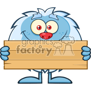Cute Little Yeti Cartoon Mascot Character Holding Wooden Blank Sign Vector