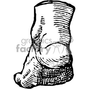 A black and white clipart image of a sock with detailed line art design.