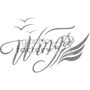 Decorative text 'Wings' with stylized bird silhouettes and wing illustrations.