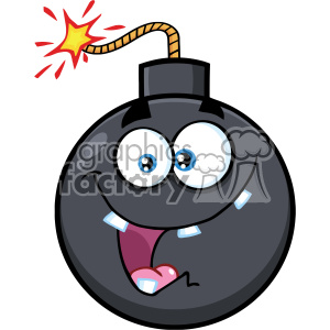 A cheerful cartoon bomb with a smiling face, large eyes, and a lit fuse.