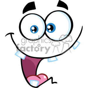 A comical and expressive smiley face emoticon with large eyes and a wide, toothy grin conveying happiness and fun.