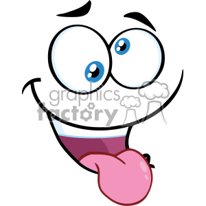 A comical and silly cartoon face showing large eyes, a wide smile, and a tongue sticking out.