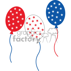 Clipart image of three balloons in red, white, and blue with star patterns, representing 4th of July celebrations in the USA.