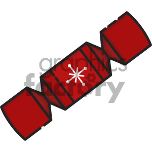 A red Christmas cracker with a snowflake design, typically used during holiday celebrations.