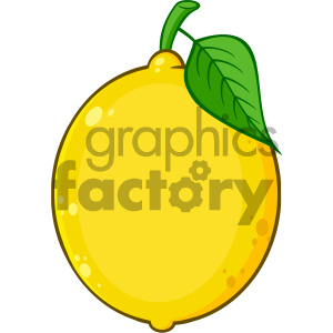Royalty Free RF Clipart Illustration Yellow Lemon Fresh Fruit With Green Leaf Cartoon Drawing Vector Illustration Isolated On White Background