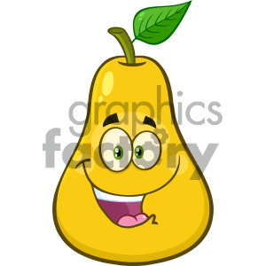 Royalty Free RF Clipart Illustration Happy Yellow Pear Fruit With Green Leaf Cartoon Mascot Character Vector Illustration Isolated On White Background
