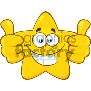   Royalty Free RF Clipart Illustration Smiling Yellow Star Cartoon Emoji Face Character Giving Two Thumbs Up Vector Illustration Isolated On White Background 