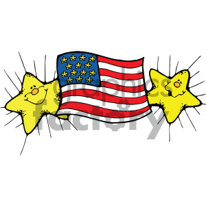 A 4th of July themed clipart image featuring an American flag with smiling stars on either side.