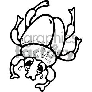 A black and white clipart image of a cartoon beetle lying on its back with big eyes and raised legs, showing a humorous and whimsical expression.