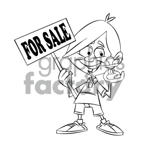 Black and white cartoon kid holding a baby binky for sale