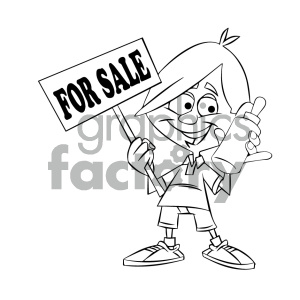 Black and white cartoon kid holding a baby bottle for sale