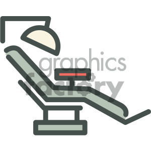 Clipart image of a dental chair icon, featuring a reclining chair with a headrest and an overhead light.