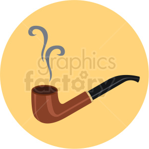 A clipart image of a brown smoking pipe with smoke rising, set against a yellow background.