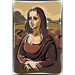 Clipart illustration of a simplified, stylized version of the Mona Lisa painting in brown tones.