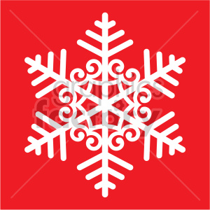 A white snowflake with intricate patterns on a bright red background, symbolizing winter and Christmas themes.