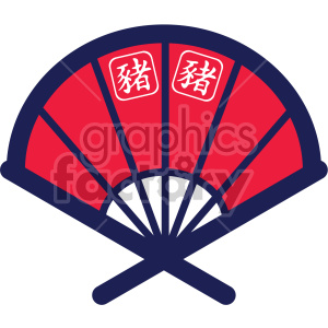 Illustration of a red and blue hand fan with Chinese characters, symbolizing celebration and cultural festivities, often associated with Chinese New Year.