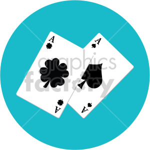 A clipart image featuring two playing cards on a turquoise background. One card shows an Ace of Spades and the other an Ace with a shamrock symbol, representing Irish or St. Patrick's Day themes.