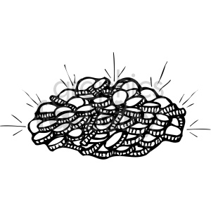 A black and white clipart illustration of a large pile of gold coins, often associated with St. Patrick's Day and the Irish legend of the pot of gold.